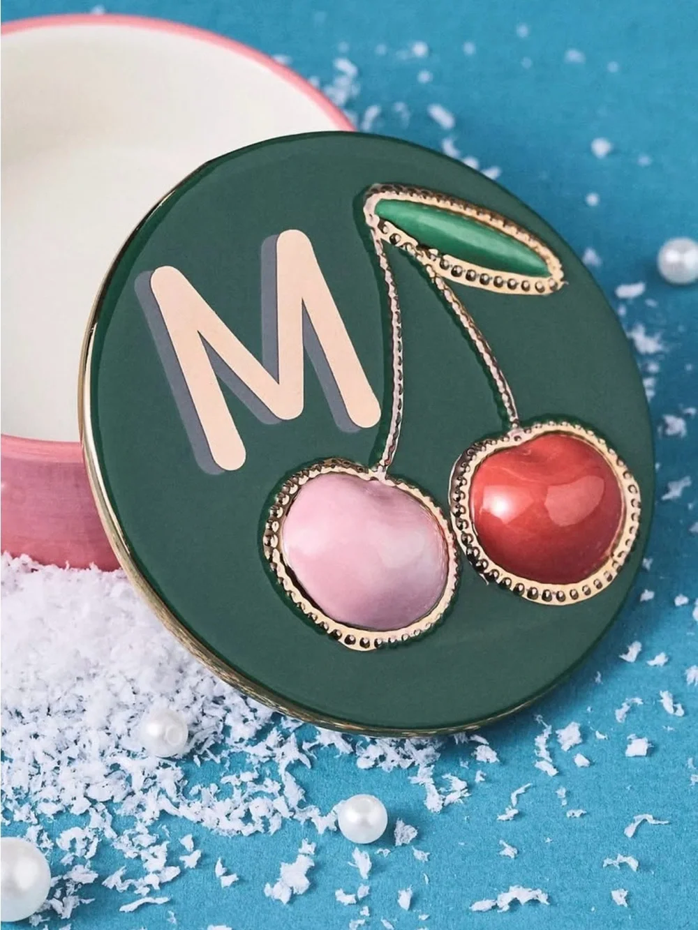 NWT Anthropologie Hand Painted Stoneware Monogram “M” Trinket Box/Dish